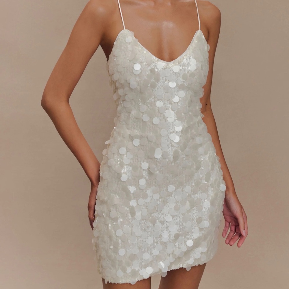 MESHKI Romilly Sequin Mini Dress- Ivory